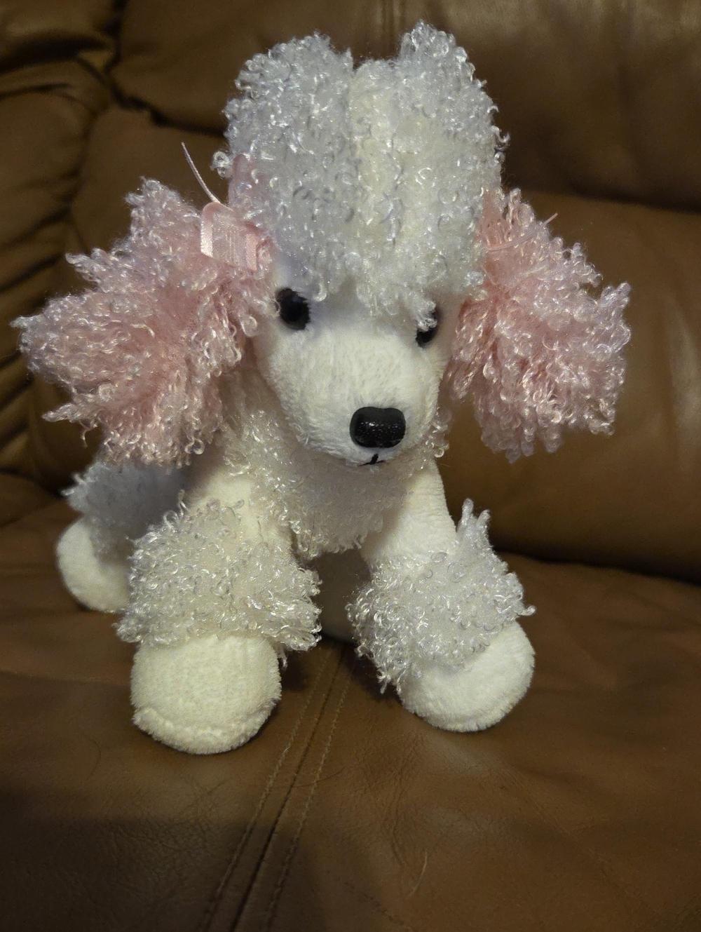Aurora Super Precious WHITE POODLE 6" Plush Pink Hair Bow Pink Ears